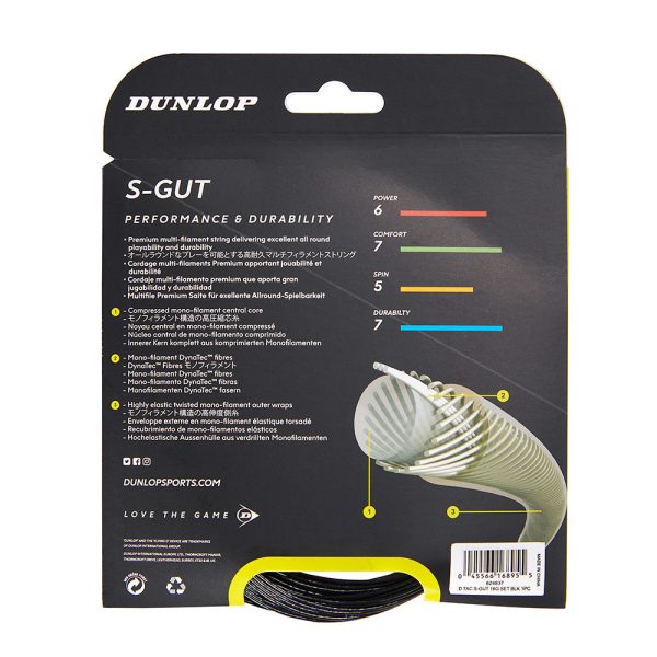 Dunlop Synthetic S-Gut 16 1.30 Negro New